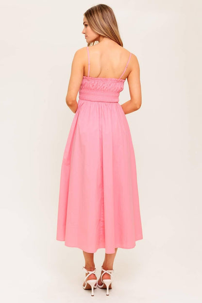 HONEY SUNSET PINK WOVEN MIDI DRESS Flying Tomato