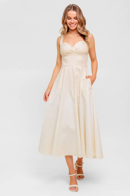 OCEAN SHEEN TENDER CREAM WOVEN MIDI DRESS Flying Tomato