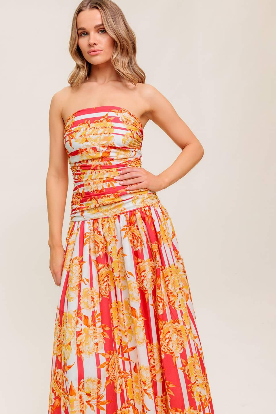 PEONY STORM DANCE WOVEN MIDI DRESS Flying Tomato