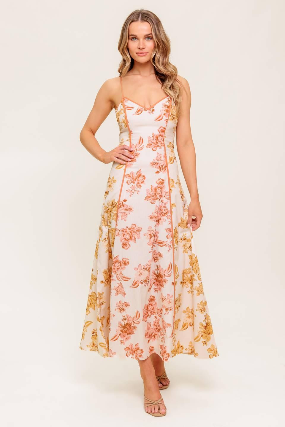SANDSTONE PETAL WOVEN MIDI DRESS Flying Tomato