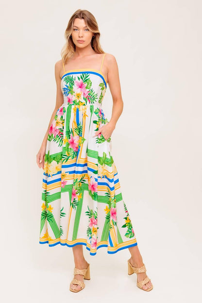 FLORAL HARMONY WOVEN MIDI DRESS Flying Tomato