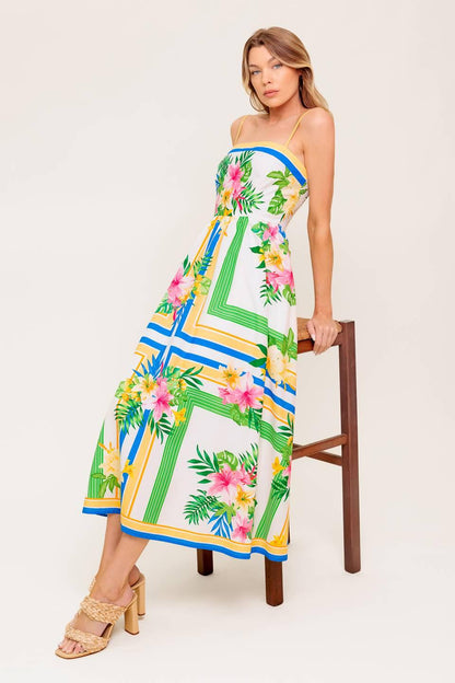 FLORAL HARMONY WOVEN MIDI DRESS Flying Tomato