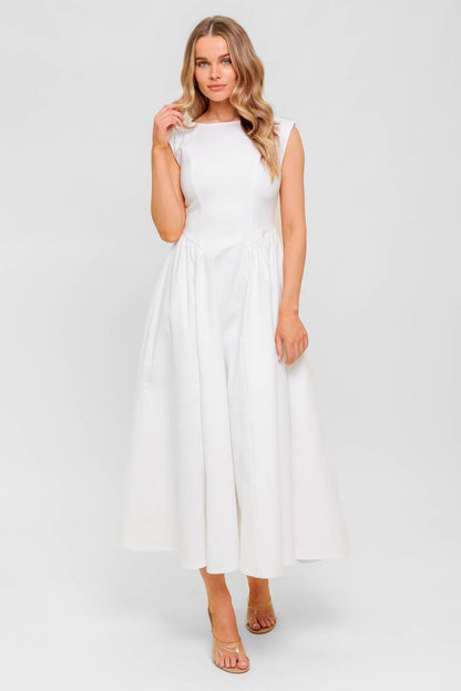 CANDLE VINE WHITE DENIM WOVEN MIDI DRESS Flying Tomato