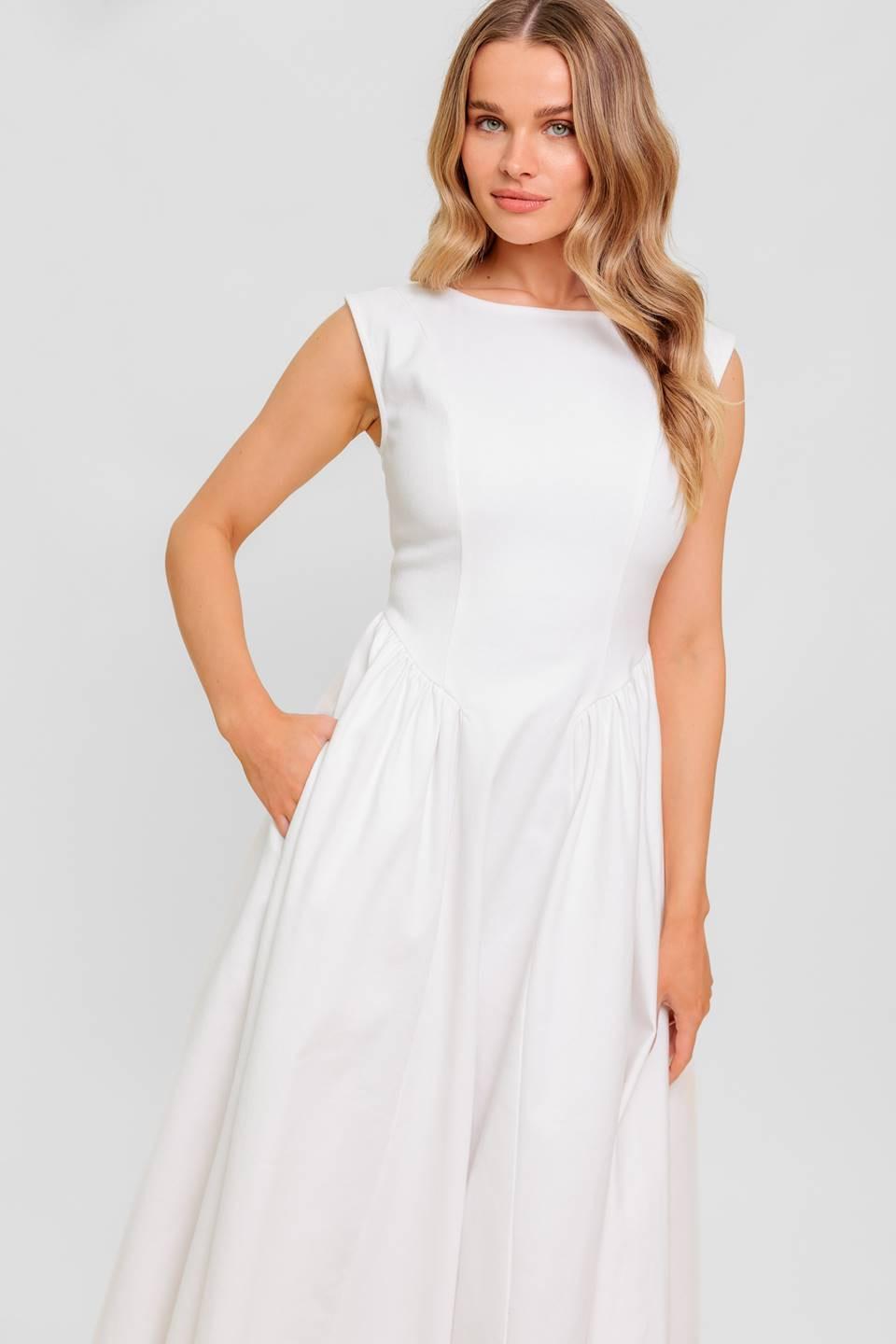 CANDLE VINE WHITE DENIM WOVEN MIDI DRESS Flying Tomato