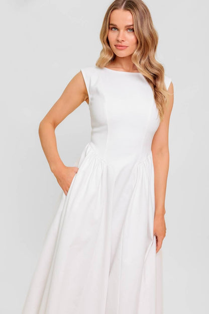 CANDLE VINE WHITE DENIM WOVEN MIDI DRESS Flying Tomato