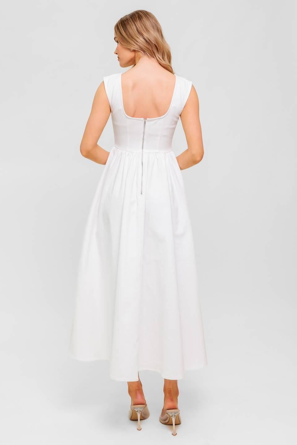 CANDLE VINE WHITE DENIM WOVEN MIDI DRESS Flying Tomato