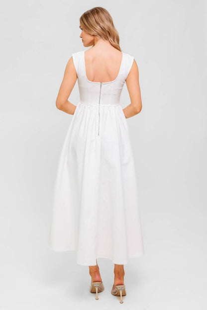 CANDLE VINE WHITE DENIM WOVEN MIDI DRESS Flying Tomato