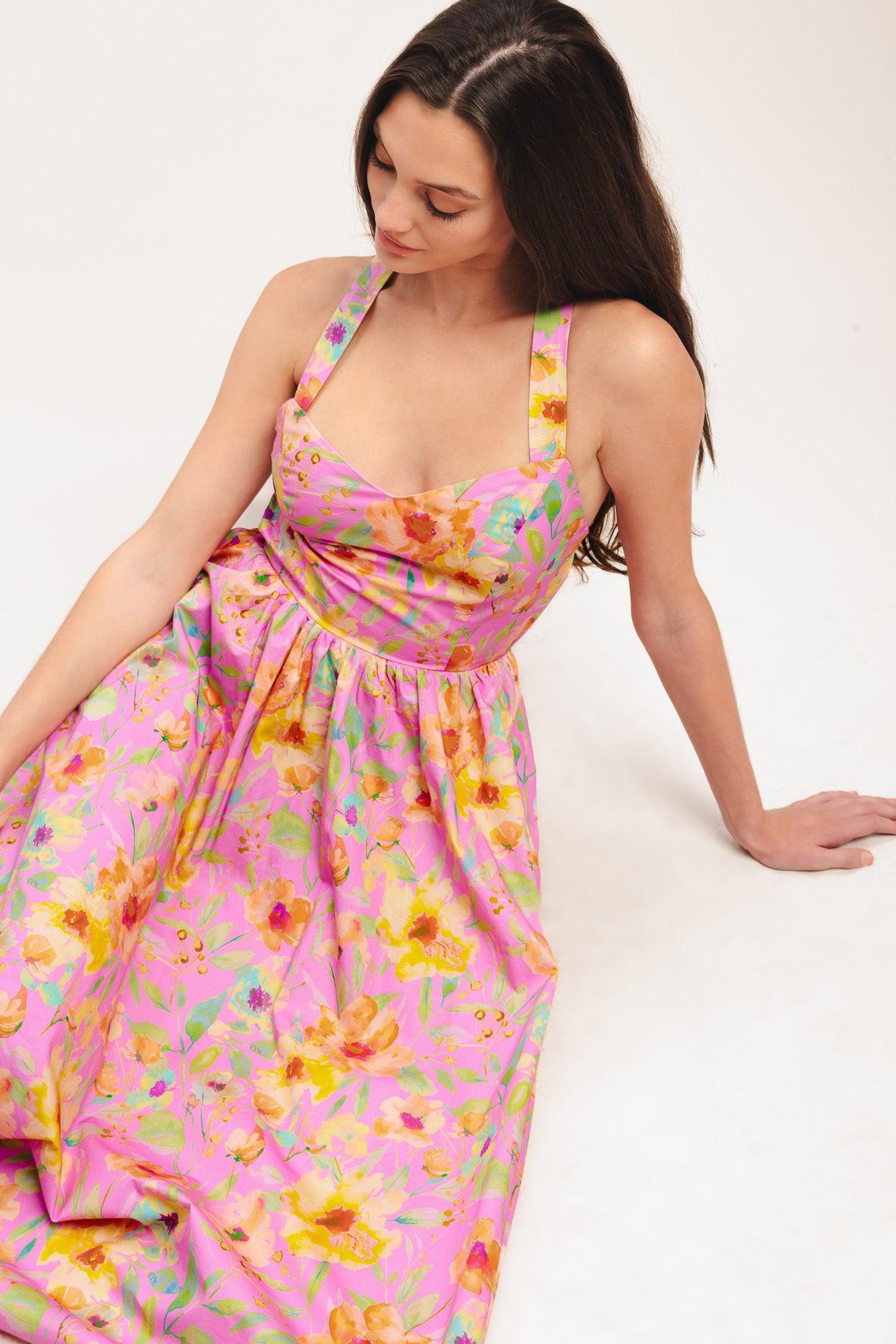 ROSY DAYDREAM WOVEN MIDI DRESS Flying Tomato