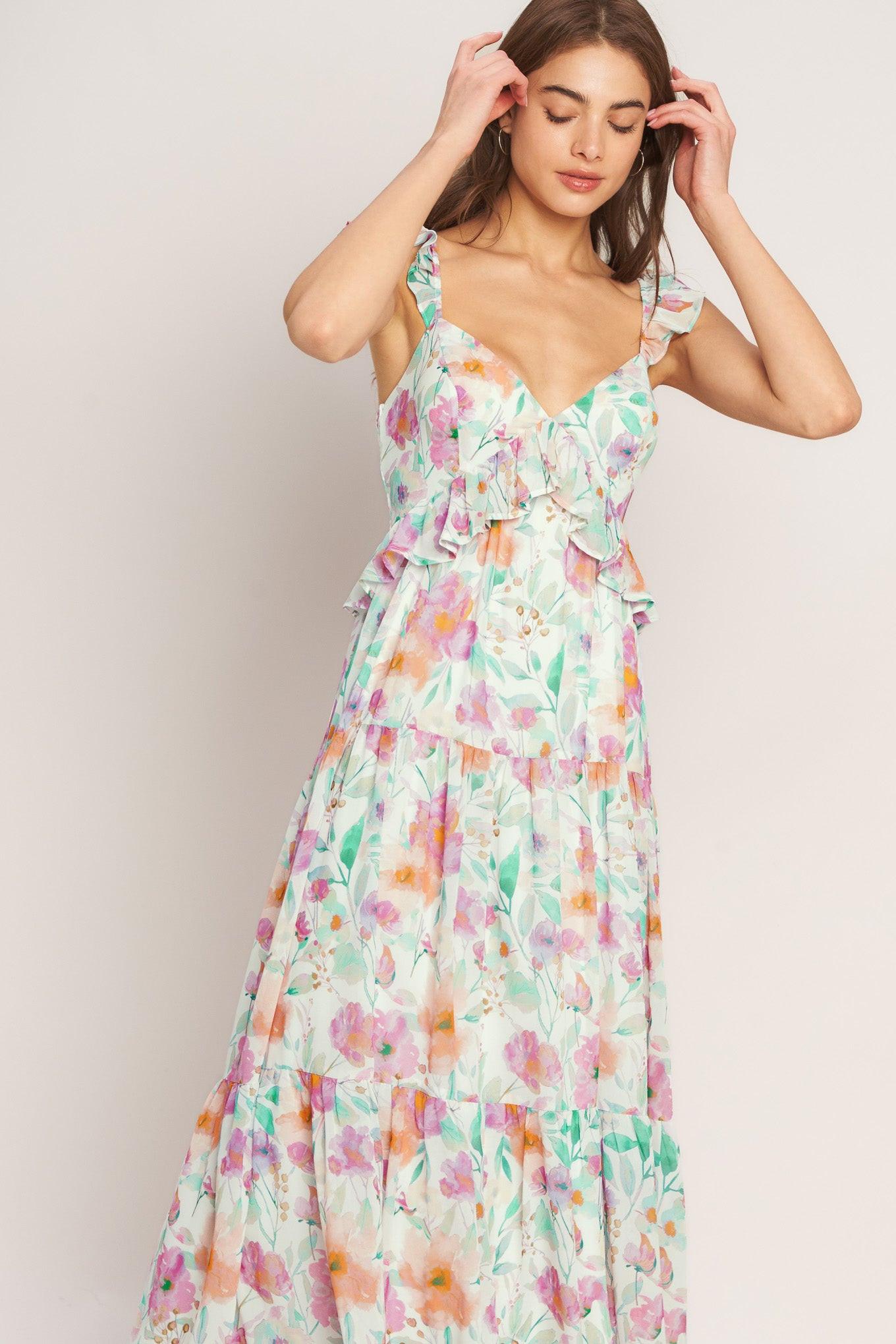 HEAVENLY BLOSSOM WOVEN MAXI DRESS Flying Tomato