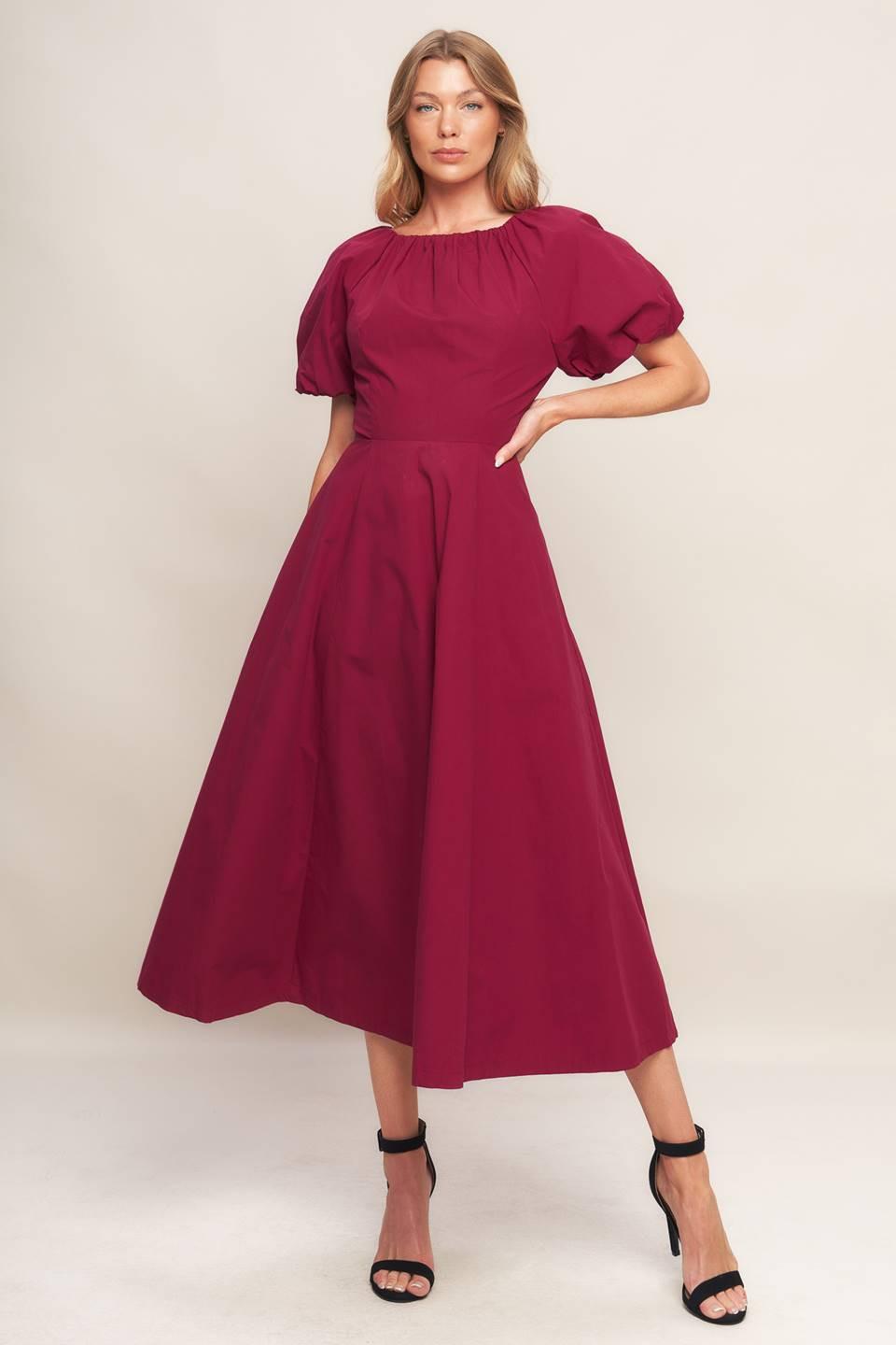CRIMSON ROMANCE WOVEN MIDI DRESS Flying Tomato