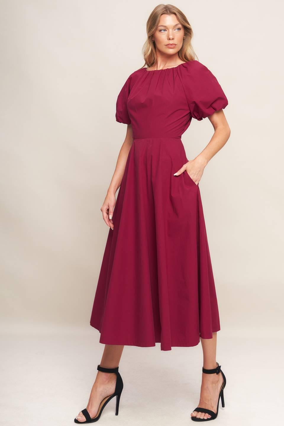 CRIMSON ROMANCE WOVEN MIDI DRESS Flying Tomato