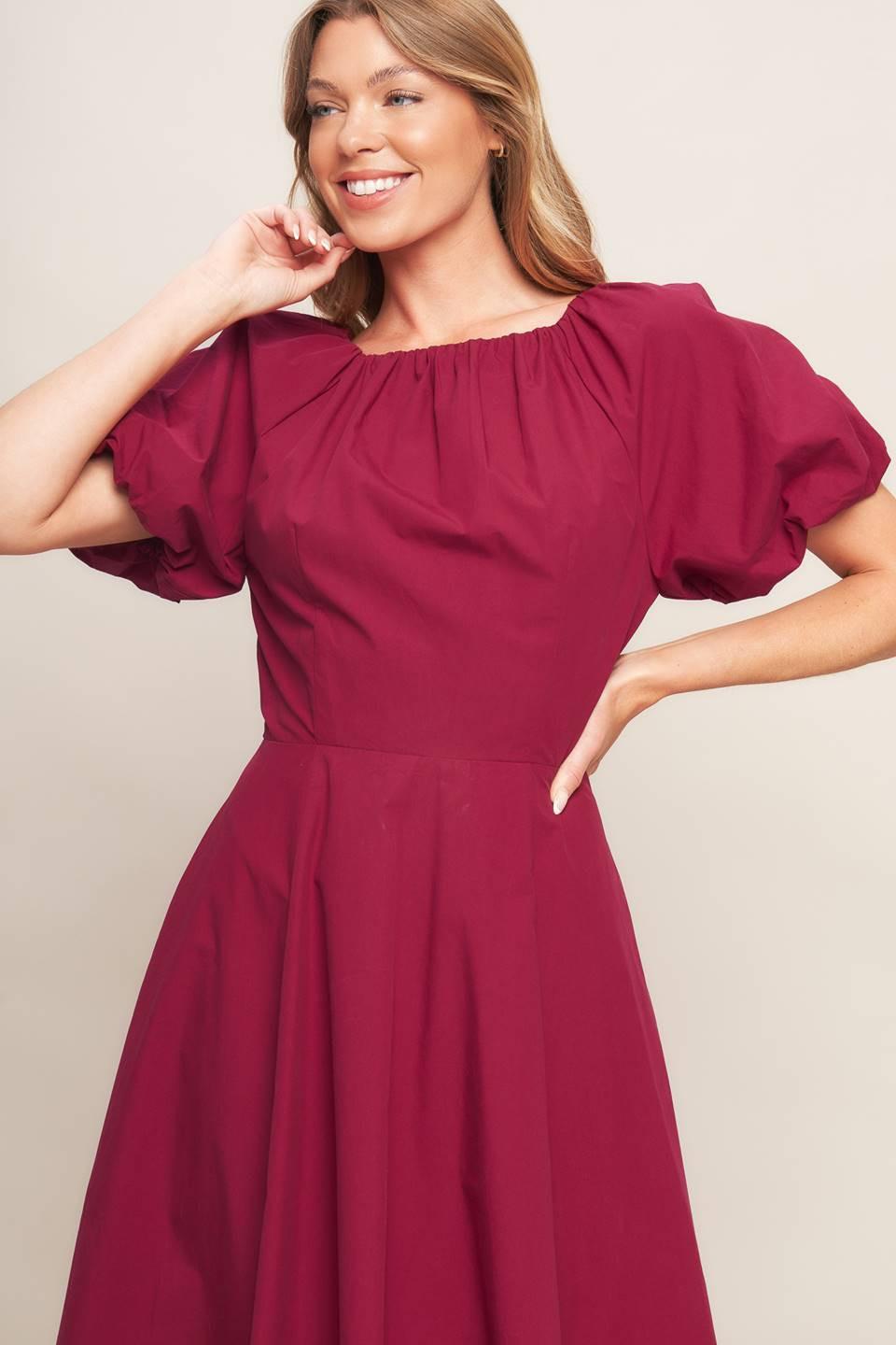 CRIMSON ROMANCE WOVEN MIDI DRESS Flying Tomato