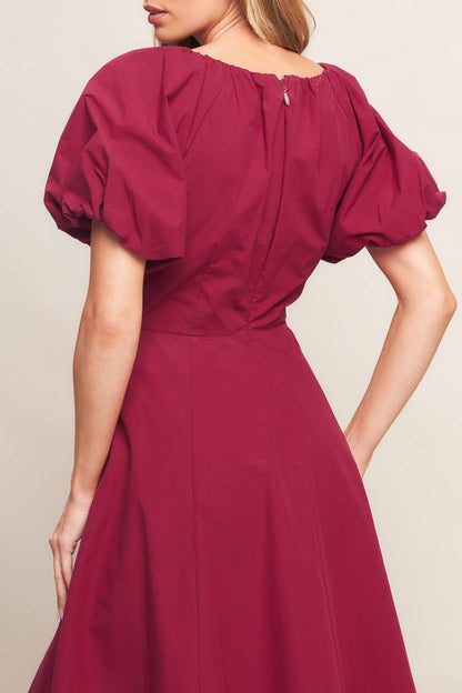 CRIMSON ROMANCE WOVEN MIDI DRESS Flying Tomato