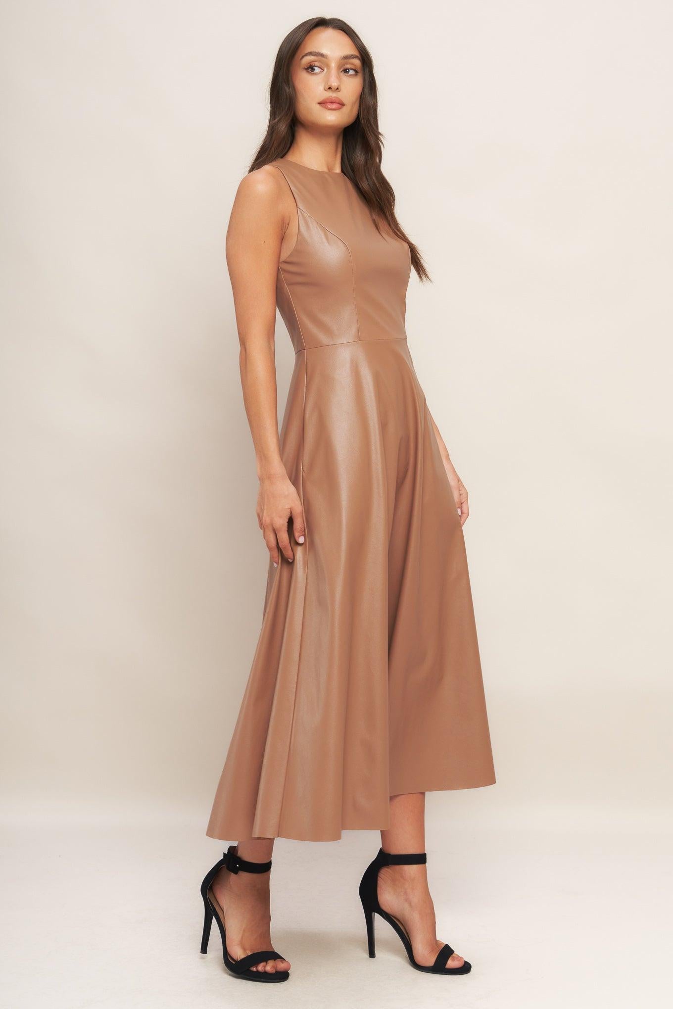 BARE SOPHISTIQUE FAUX LEATHER MIDI DRESS Flying Tomato