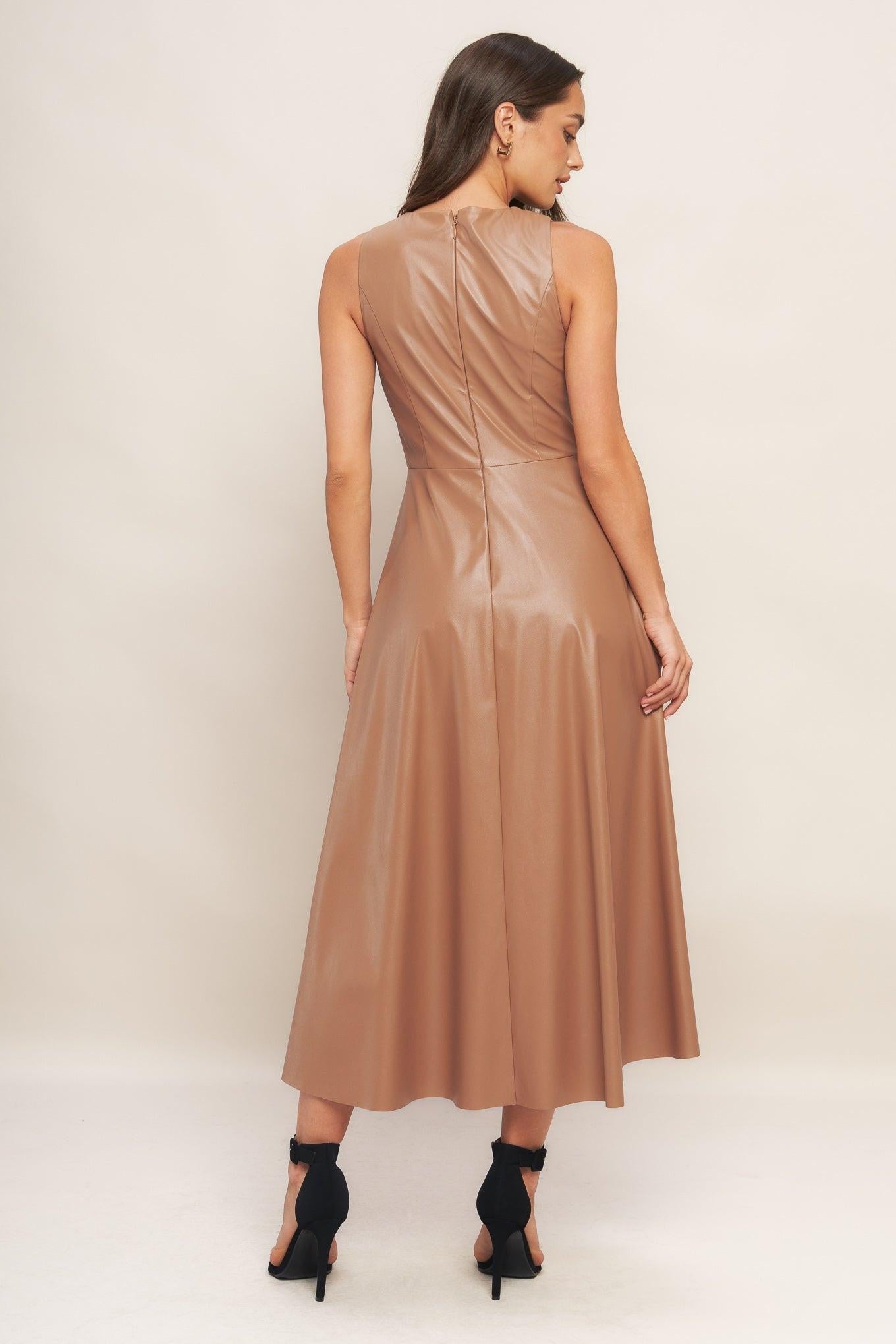 BARE SOPHISTIQUE FAUX LEATHER MIDI DRESS Flying Tomato