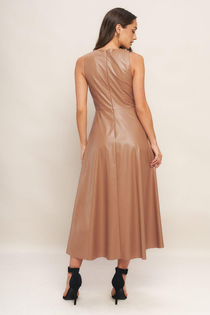 BARE SOPHISTIQUE FAUX LEATHER MIDI DRESS Flying Tomato