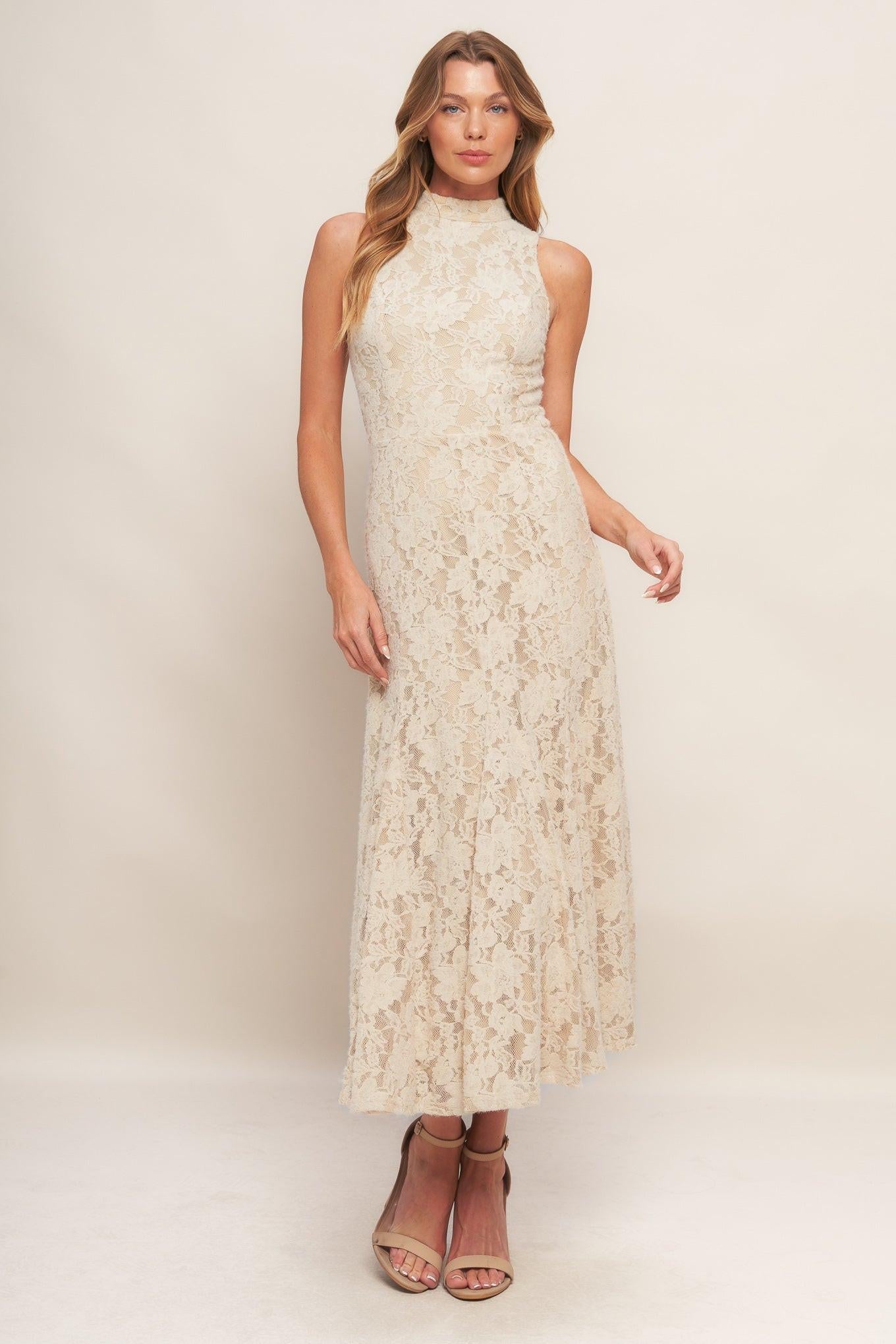 ELEGANT FLORAL STRETCH LACE MIDI DRESS Flying Tomato