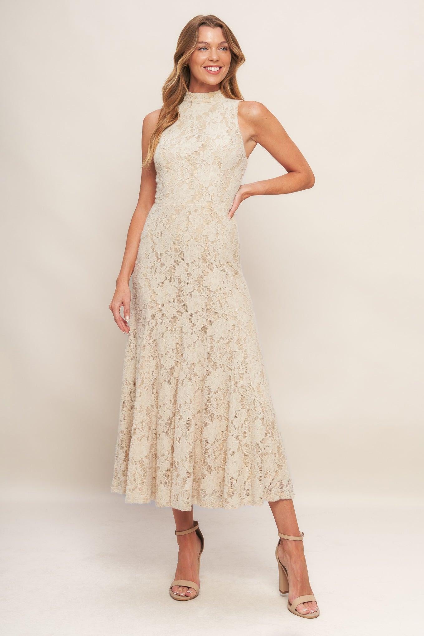 ELEGANT FLORAL STRETCH LACE MIDI DRESS Flying Tomato
