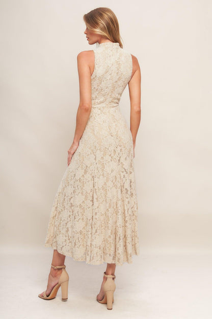 ELEGANT FLORAL STRETCH LACE MIDI DRESS Flying Tomato