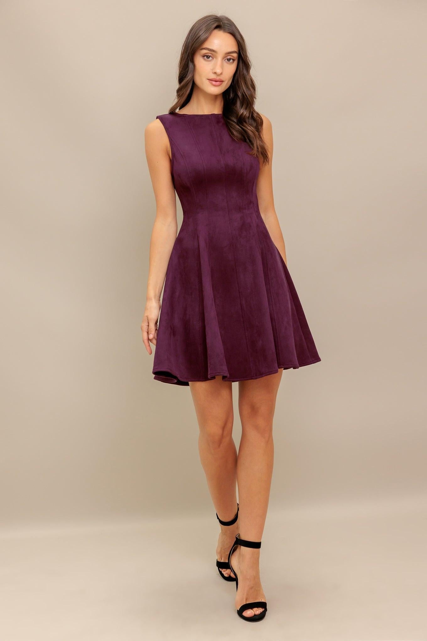 WINE IN THE SUN FAUX SUEDE MINI DRESS Flying Tomato