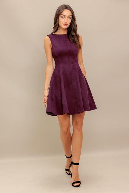 WINE IN THE SUN FAUX SUEDE MINI DRESS Flying Tomato