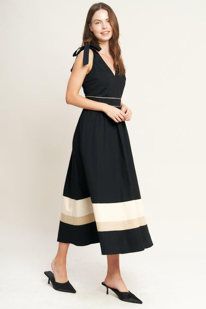 FOREST CHARM BLACK CREAM WOVEN MIDI DRESS Flying Tomato