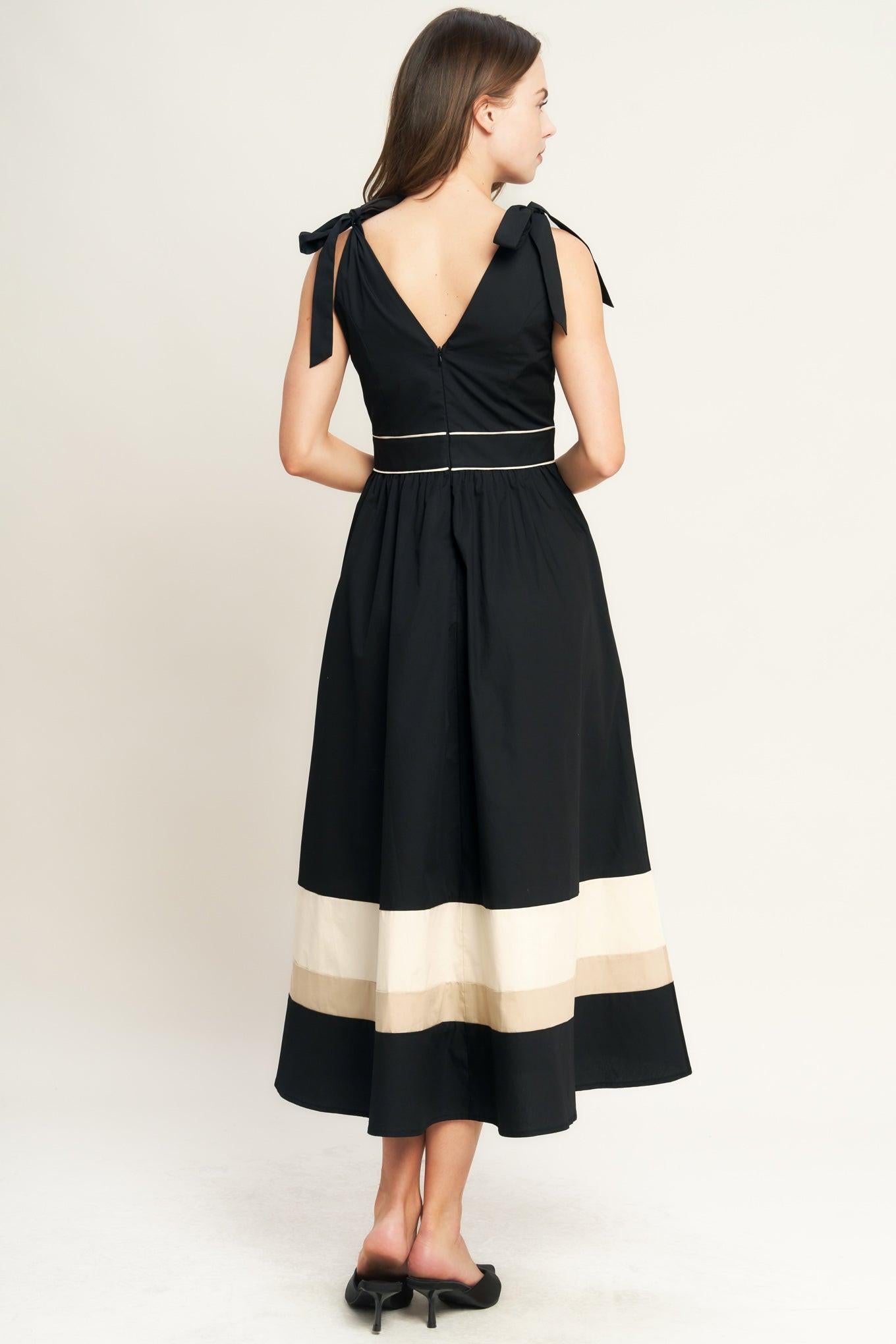 FOREST CHARM BLACK CREAM WOVEN MIDI DRESS Flying Tomato