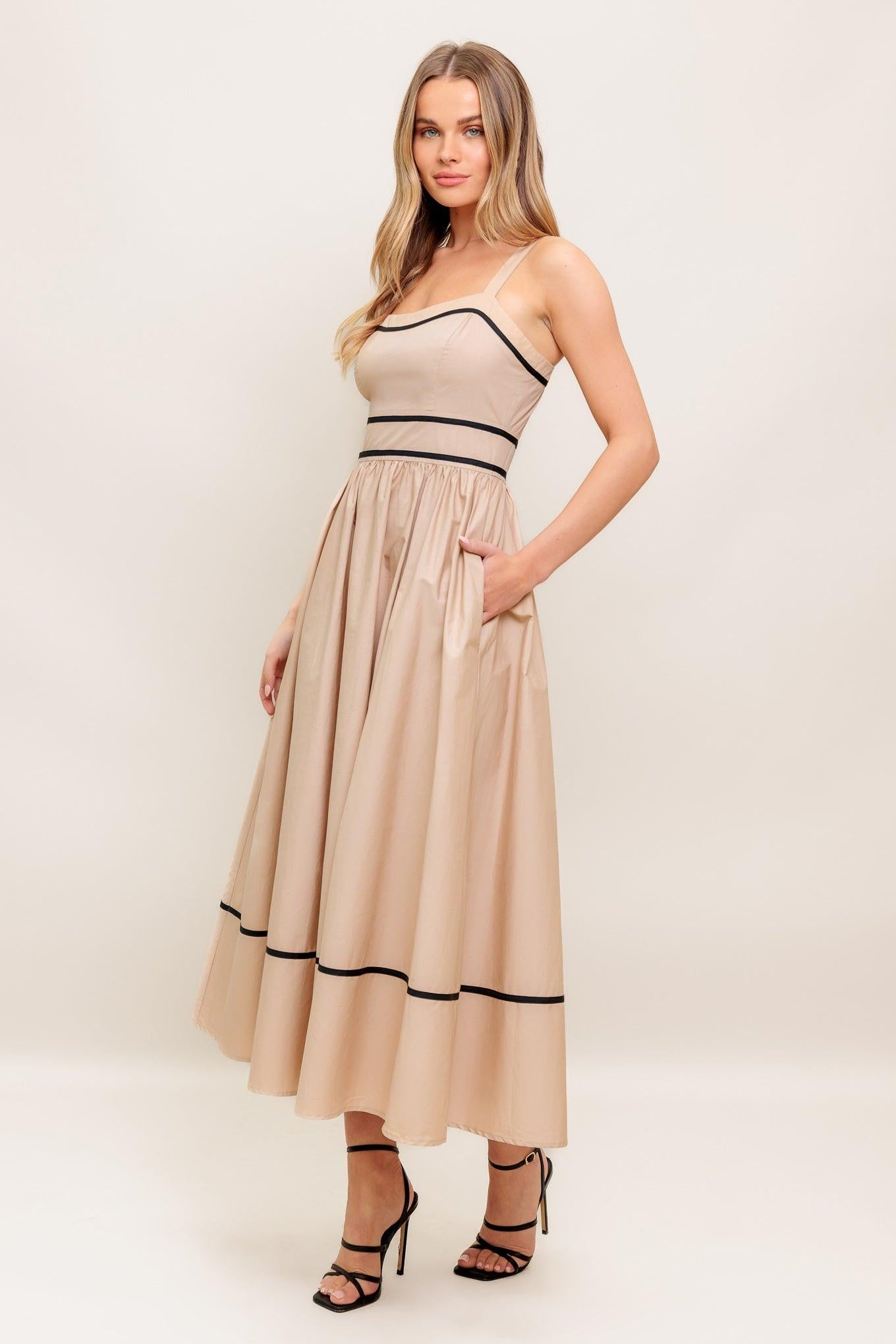 QUIET LUXE STRAP WOVEN MIDI DRESS Flying Tomato