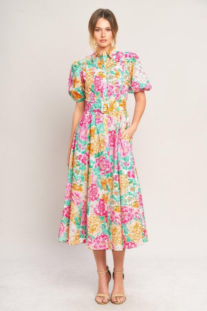 BLOOMING GARDEN WOVEN MIDI DRESS Flying Tomato