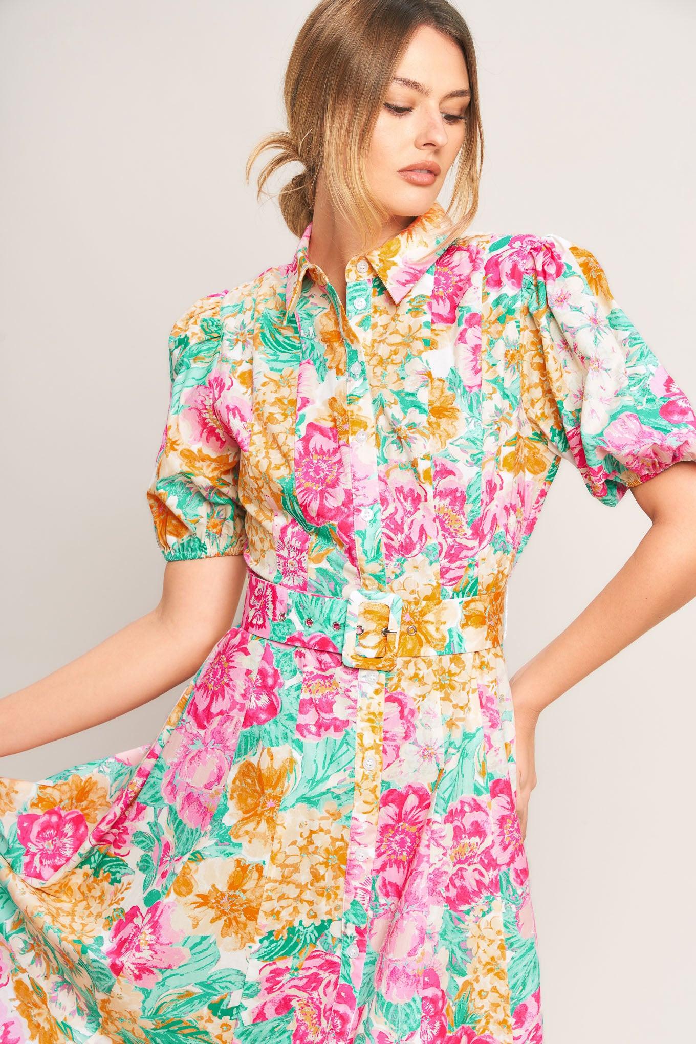 BLOOMING GARDEN WOVEN MIDI DRESS Flying Tomato