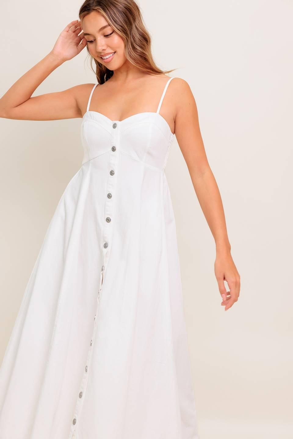 NATURE’S TOUCH WHITE WOVEN MIDI DRESS Flying Tomato
