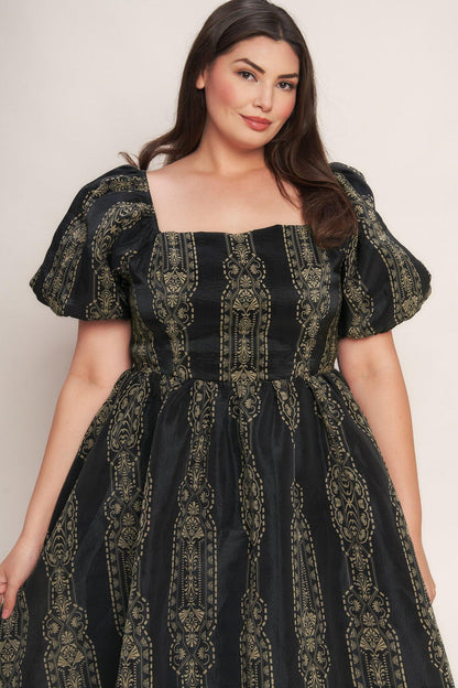 VINTAGE SQUARE WOVEN MIDI DRESS Flying Tomato