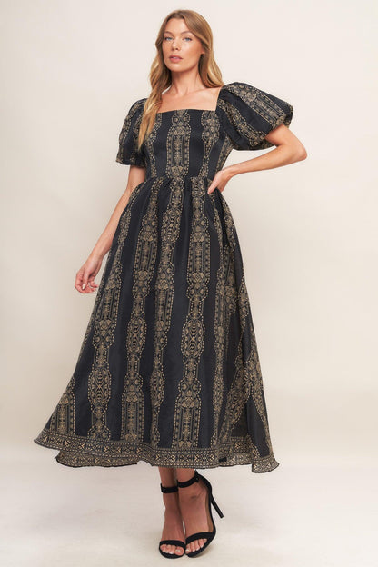 VINTAGE SQUARE WOVEN MIDI DRESS Flying Tomato