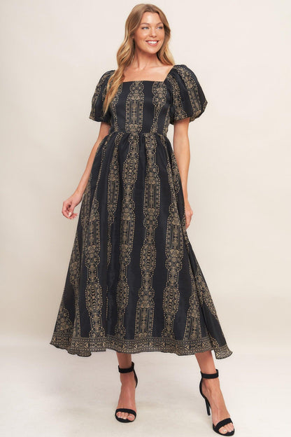 VINTAGE SQUARE WOVEN MIDI DRESS Flying Tomato