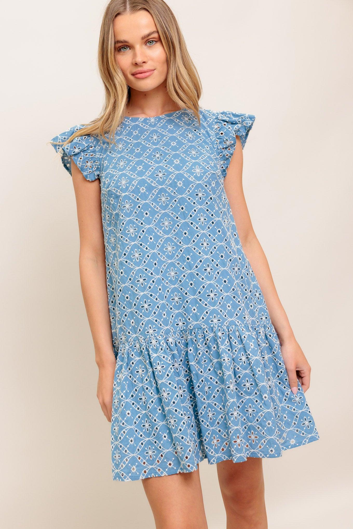 CUPCAKE SMILE WOVEN EYELET BABYDOLL DRESS Flying Tomato