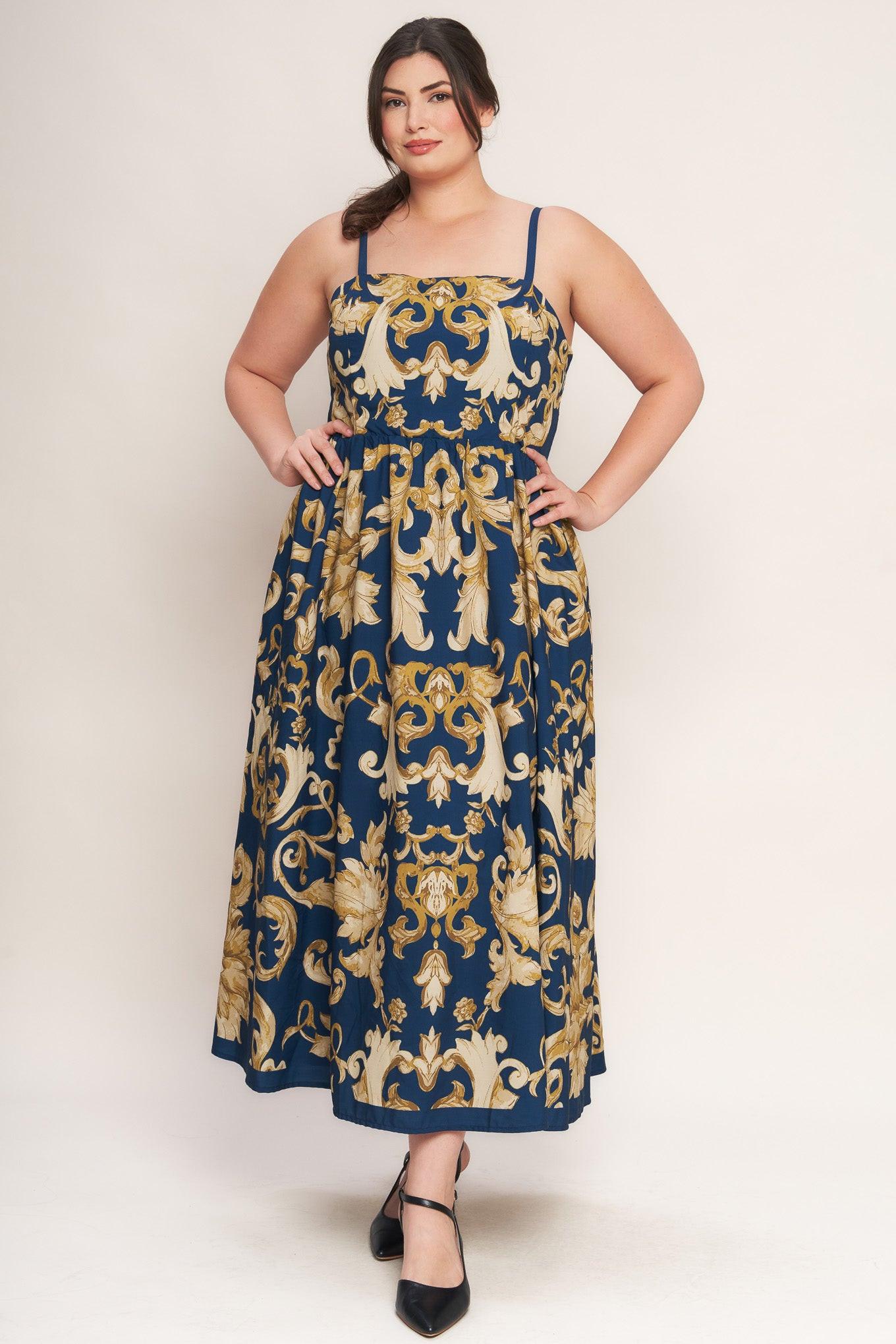 IMPERIAL BLOOM BLUE WOVEN MIDI DRESS Flying Tomato