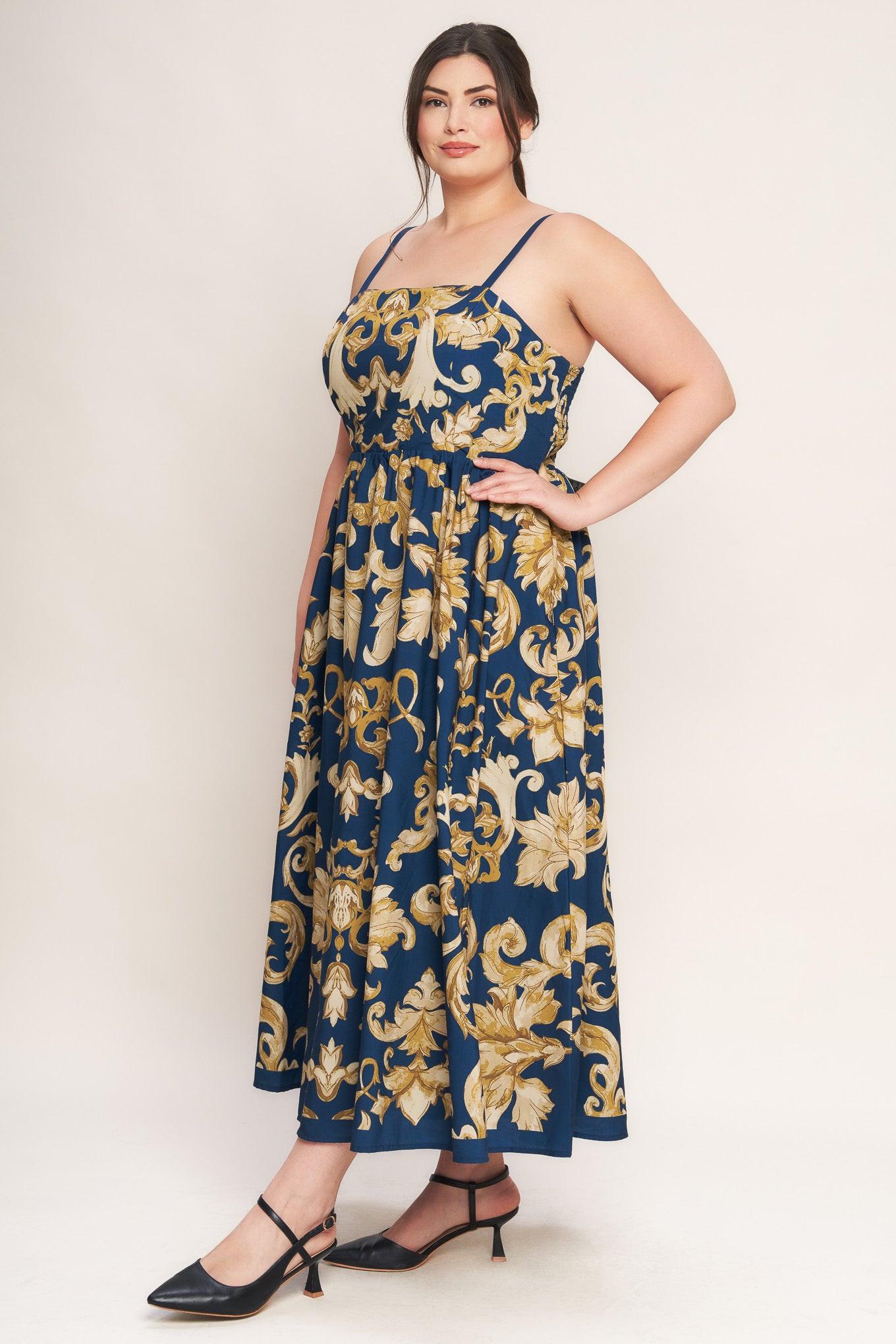IMPERIAL BLOOM BLUE WOVEN MIDI DRESS Flying Tomato