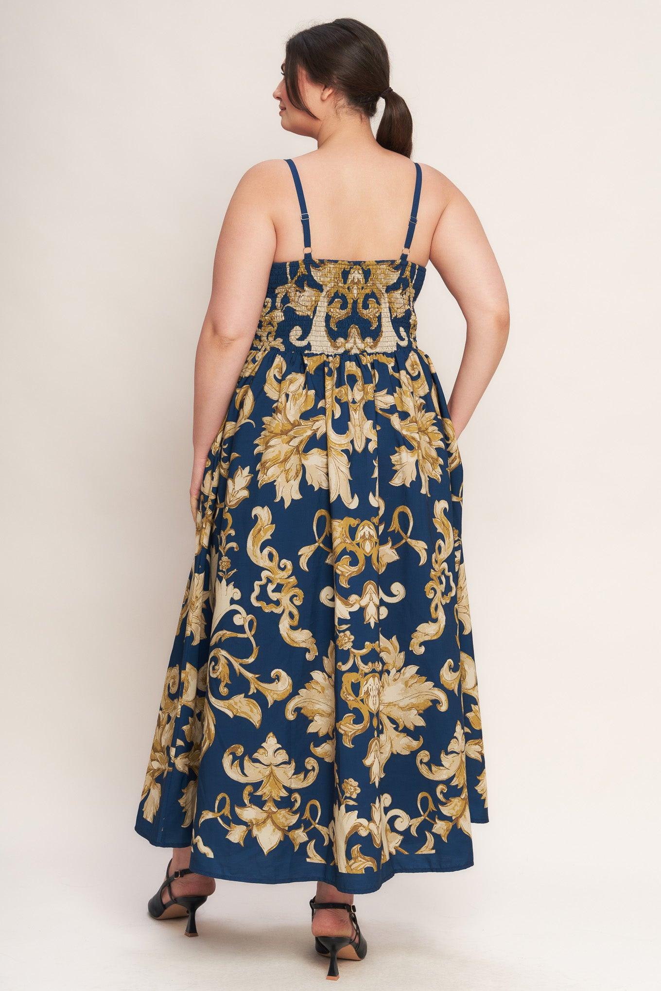 IMPERIAL BLOOM BLUE WOVEN MIDI DRESS Flying Tomato