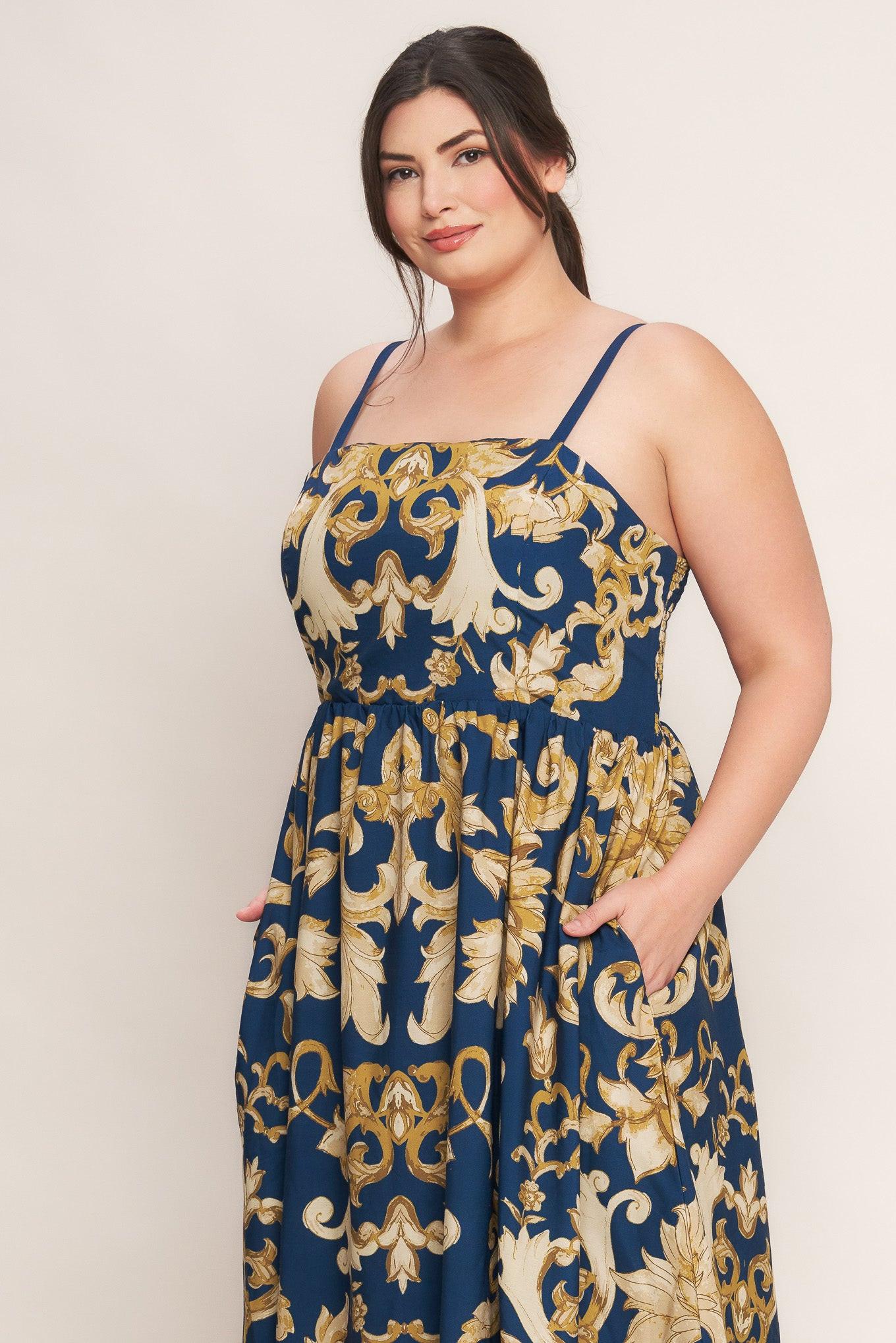 IMPERIAL BLOOM BLUE WOVEN MIDI DRESS Flying Tomato