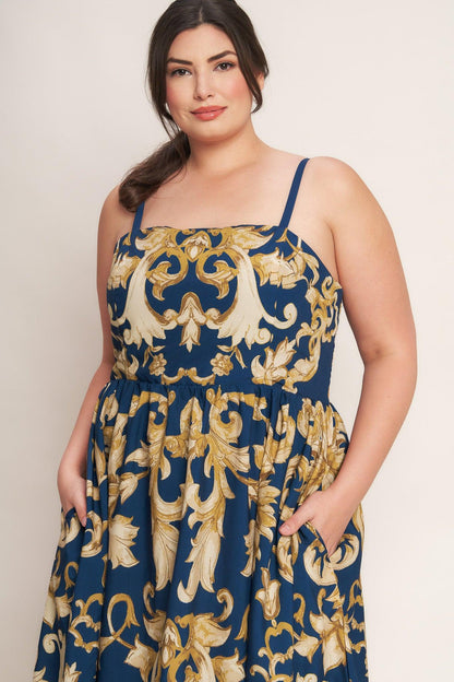 IMPERIAL BLOOM BLUE WOVEN MIDI DRESS Flying Tomato