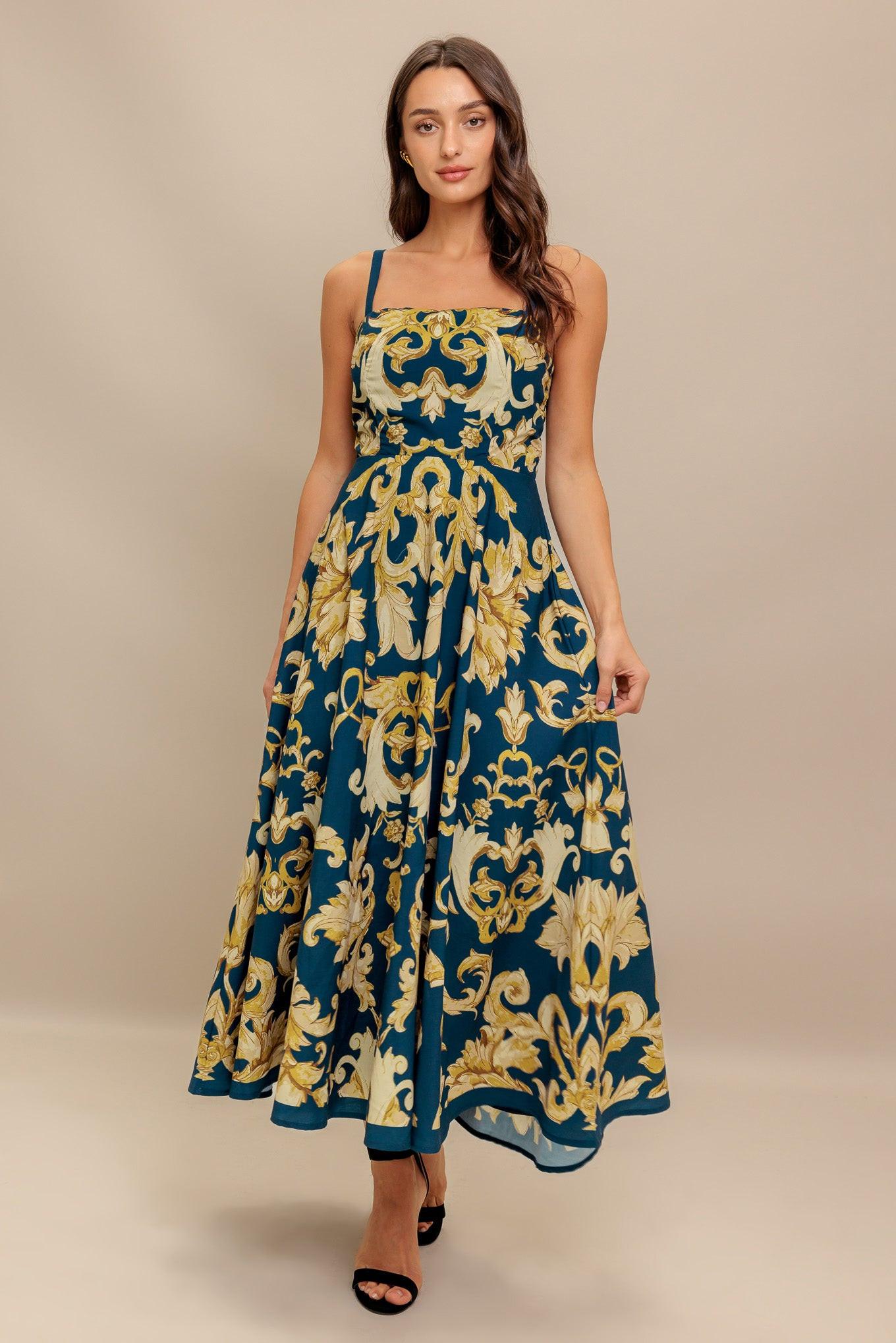 IMPERIAL BLOOM BLUE WOVEN MIDI DRESS Flying Tomato
