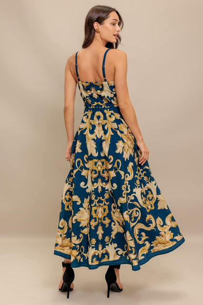 IMPERIAL BLOOM BLUE WOVEN MIDI DRESS Flying Tomato