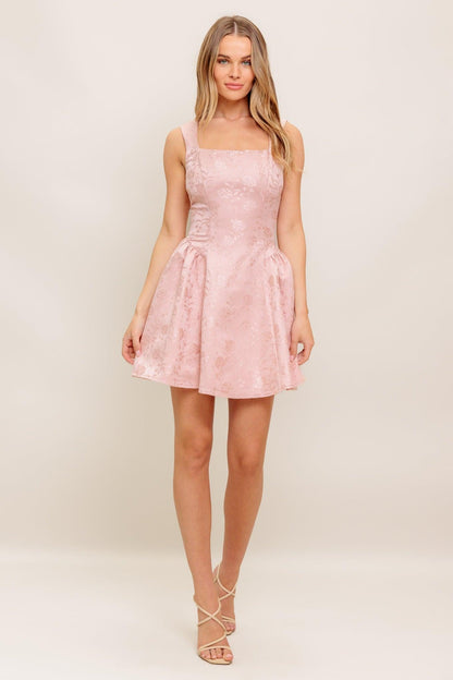 SWEET BLOOM WOVEN JACQUARD SATIN MINI DRESS Flying Tomato