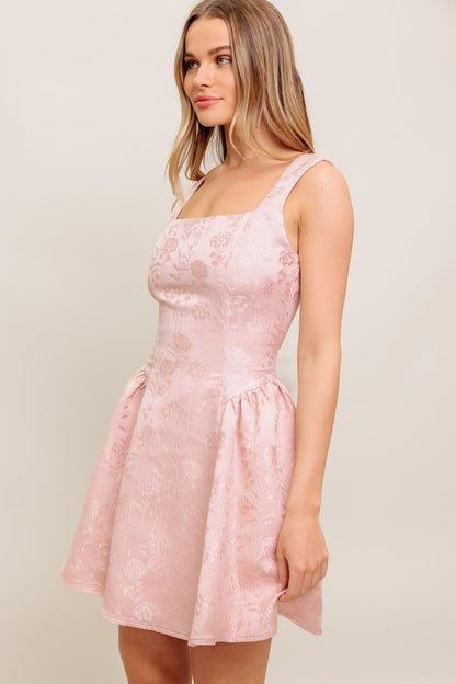 SWEET BLOOM WOVEN JACQUARD SATIN MINI DRESS Flying Tomato