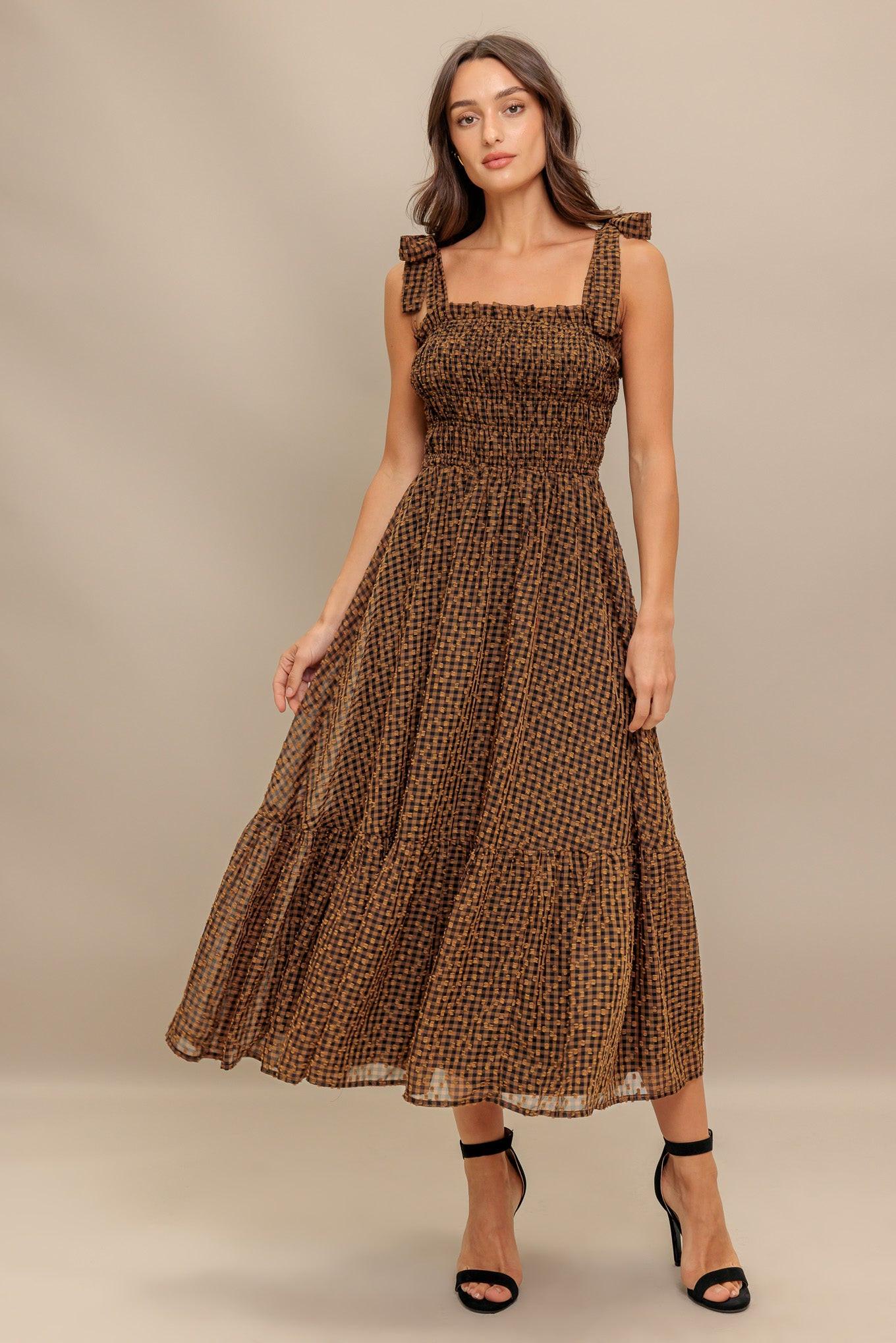CHECKED DAYDREAM WOVEN MIDI DRESS Flying Tomato