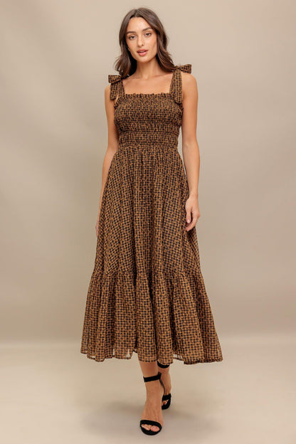 CHECKED DAYDREAM WOVEN MIDI DRESS Flying Tomato