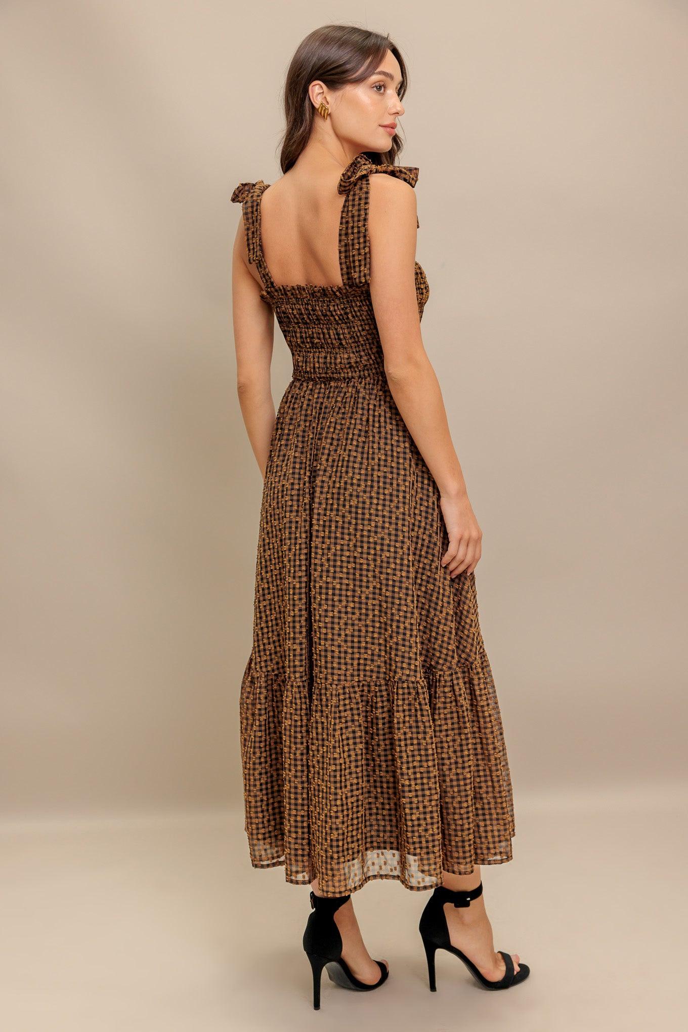 CHECKED DAYDREAM WOVEN MIDI DRESS Flying Tomato