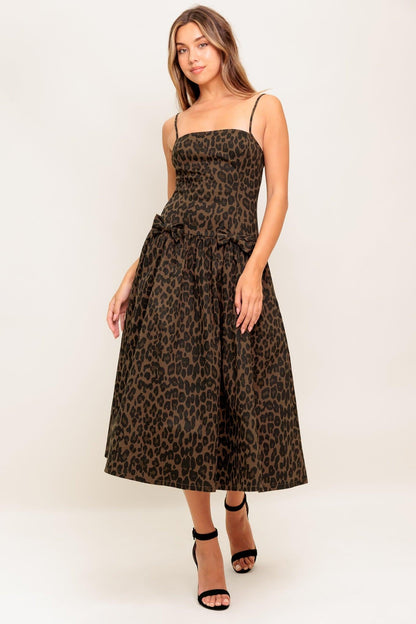 WALK SOFT, STRIKE STRONG LEOPARD WOVEN MIDI DRESS Flying Tomato
