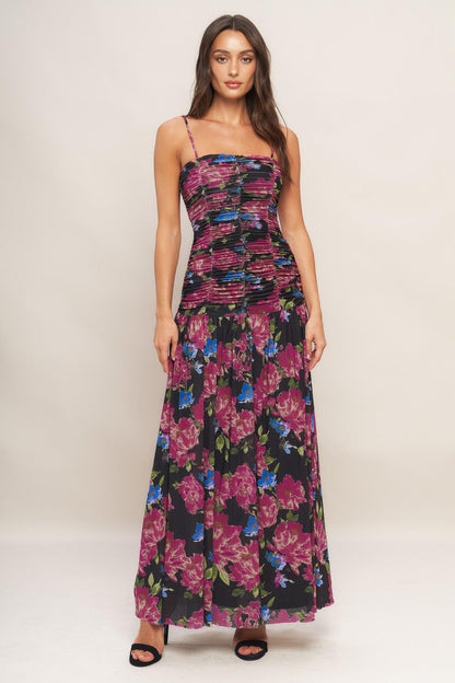 NIGHT FLORIST POWER MESH MAXI DRESS Flying Tomato