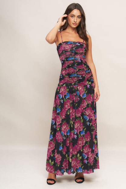 NIGHT FLORIST POWER MESH MAXI DRESS Flying Tomato